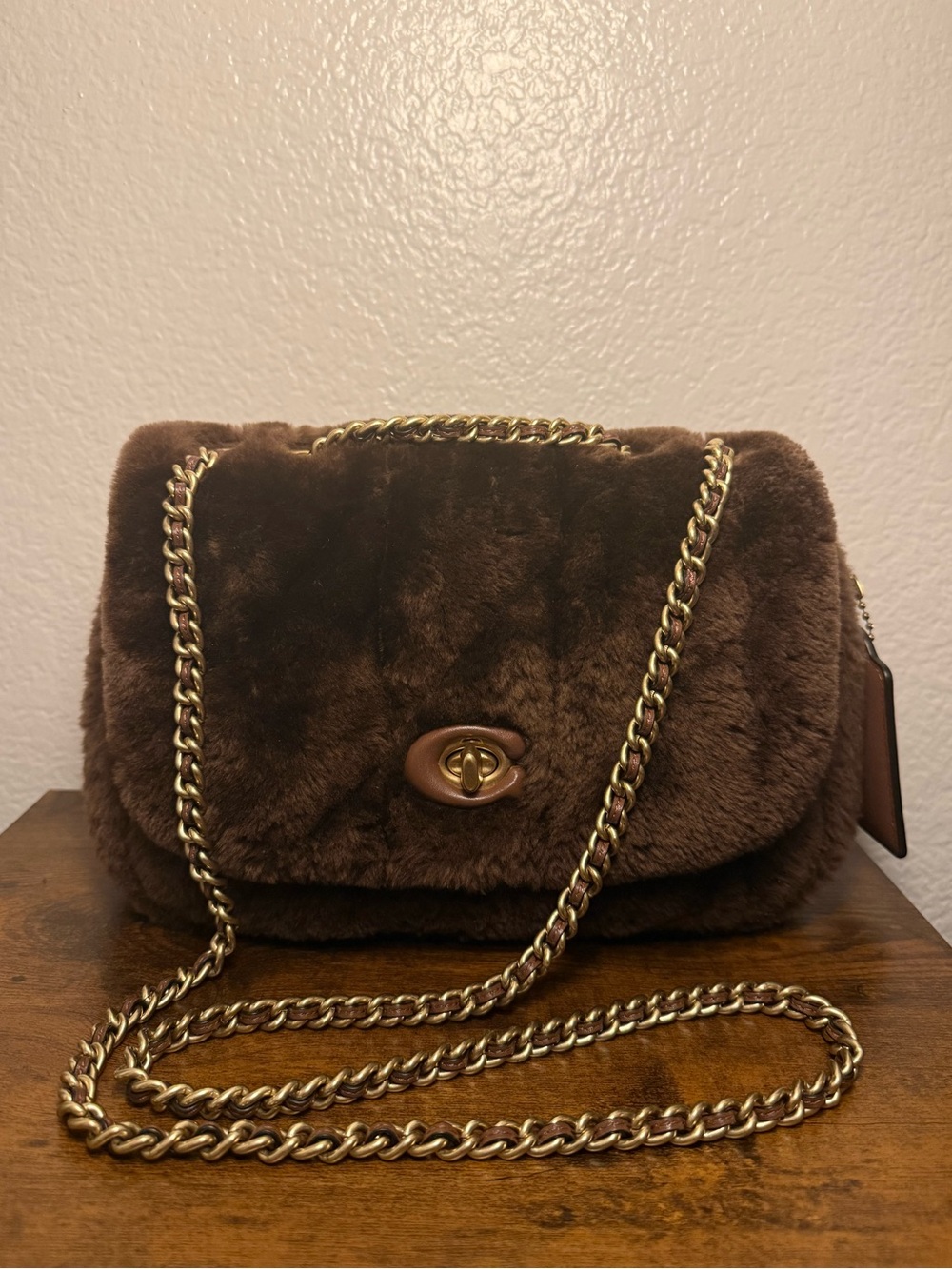 Coach Quilted Pillow Madison Shearling - Buffalo Brown - Brass Hardware